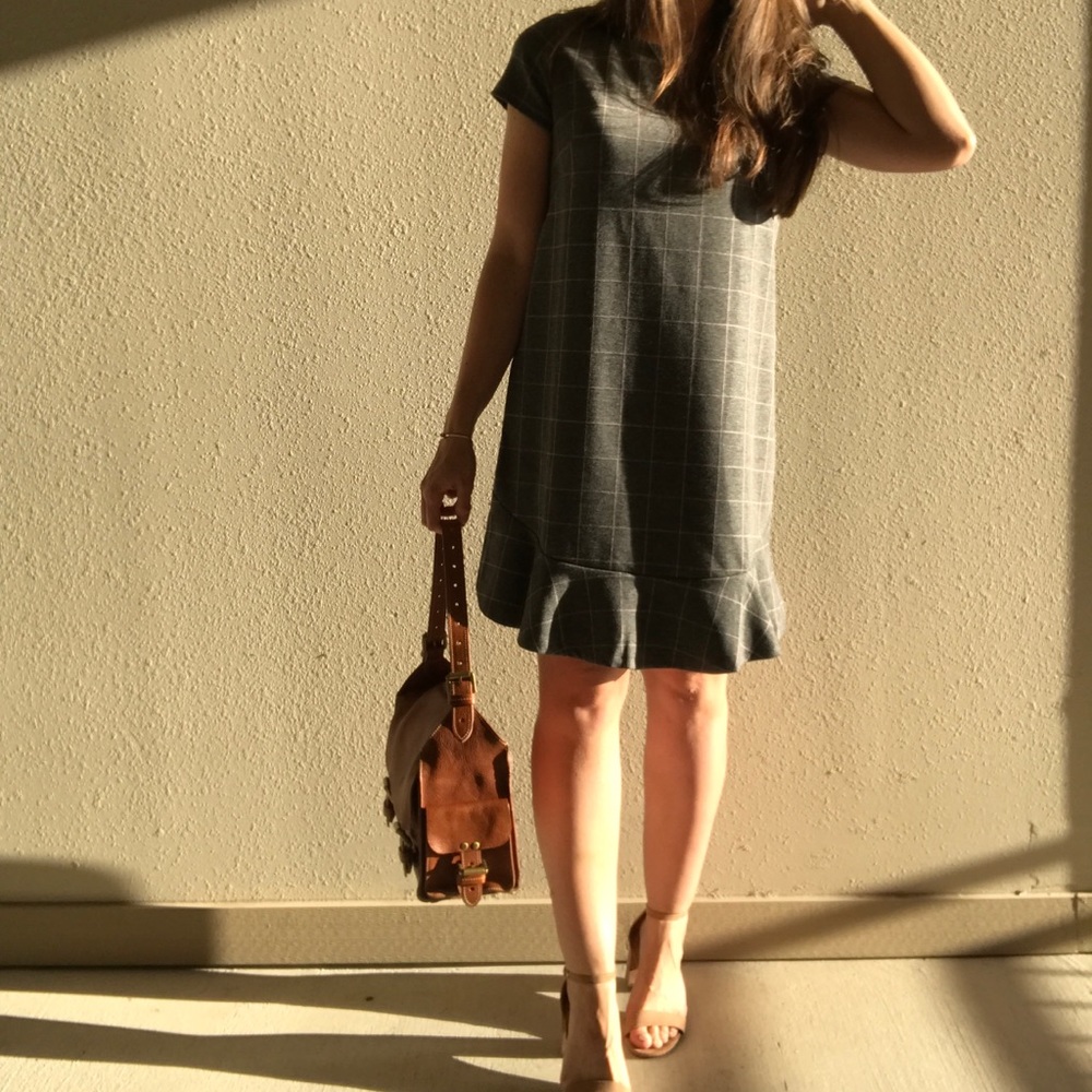Gray windowpane check dress